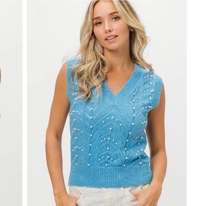 NWT BiBi Pearl Accented Sweater Vest - Blue
